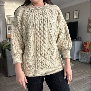 Tivoli Aran Irish Wool Fishermans Sweater Ivory Cable-Knit Crewneck Women’s